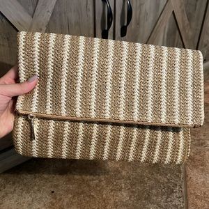 Street Level Bohemia Straw Foldover Chain Clutch Crossbody